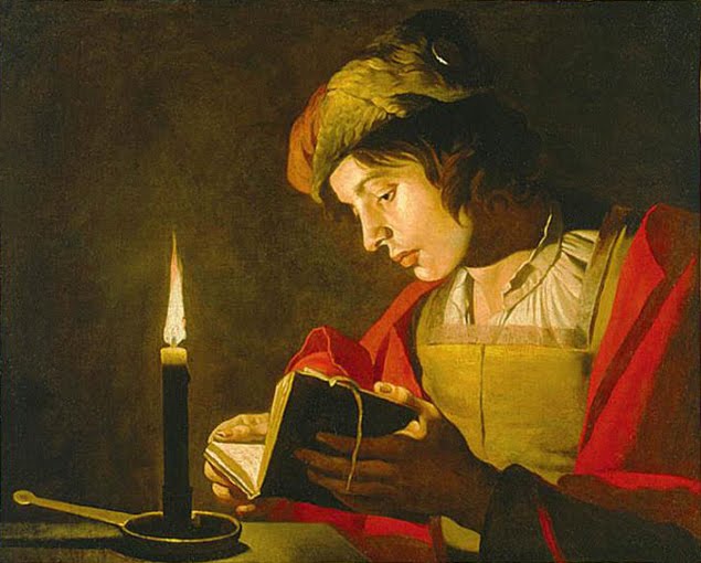 Mathias Stohom, Young man reading by candlelight (17th cent.)
