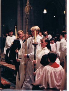 Justin carrying the cross at the National Cathedral