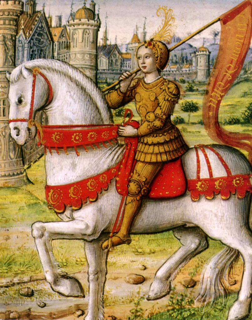 St. Joan on horseback (from 1505 manuscript)